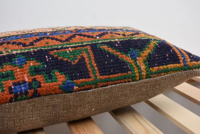 Designer Throw Cushion, Throw Kilim Pillow, Turkish Kilim Pillow, Kilim Pillow Cover, Pillow Cover, Bench Cushion Case, 12x24 Blue Cushion - 7