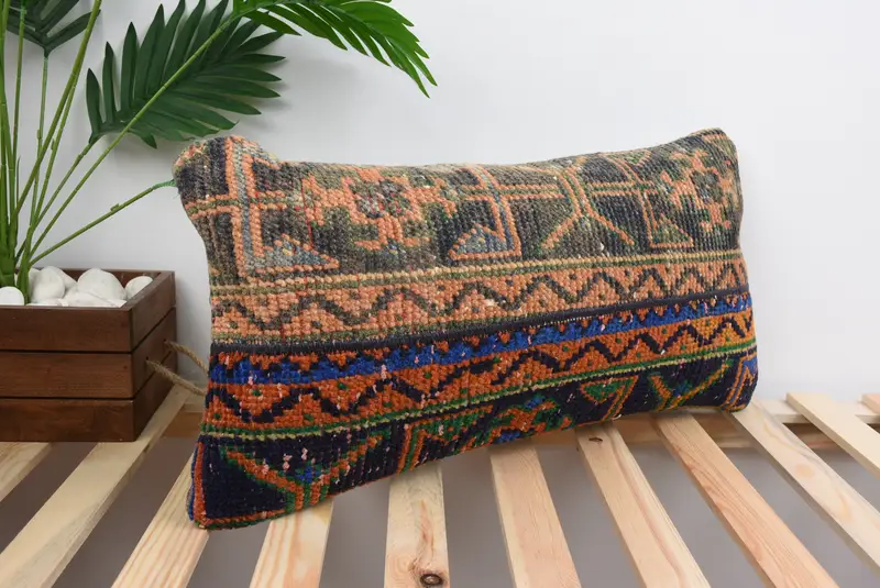 Designer Throw Cushion, Throw Kilim Pillow, Turkish Kilim Pillow, Kilim Pillow Cover, Pillow Cover, Bench Cushion Case, 12x24 Blue Cushion - 4