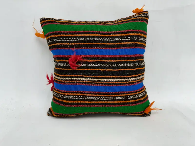 Ethnic Throw Pillow Cover, 18x18 Green Pillow, Interior Designer Pillow, Boho Pillow Sham Cover, Pillow Cover, Handmade Kilim Cushion - 1