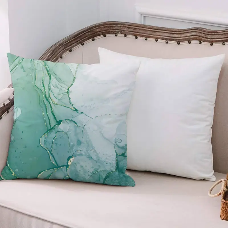 Green Marble Modern Pattern Printed Pillow, Soft Tones Design