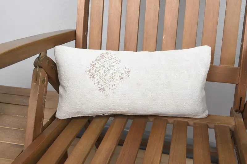 Ethnical Kilim Rug Pillow, Aztec Cushion Cover, 8x16 Beige Pillow Sham, Handmade Throw Cushion, Home Decor Pillow, Pillow, Throw Kilim Pillow - 1
