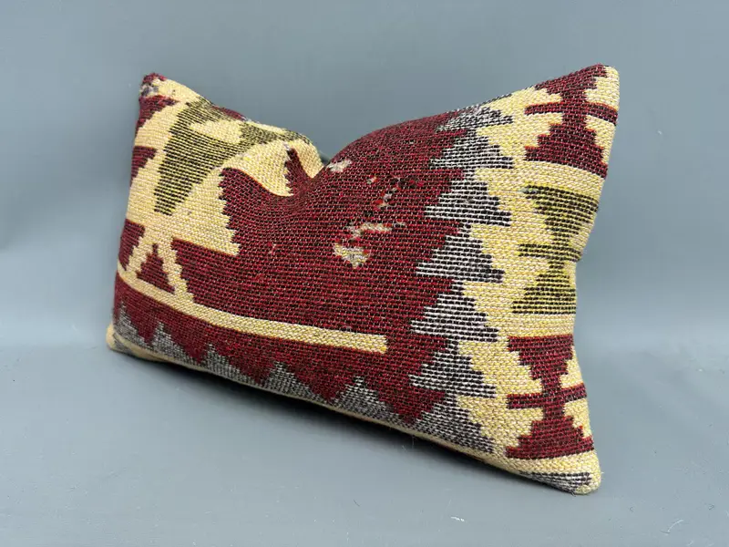 Handmade Kilim Cushion, Cushion Case, Turkish Pillow, Neutral Pillow Cover, 12x20 Beige Cushion Cover, Vintage Kilim Throw Pillow - 3