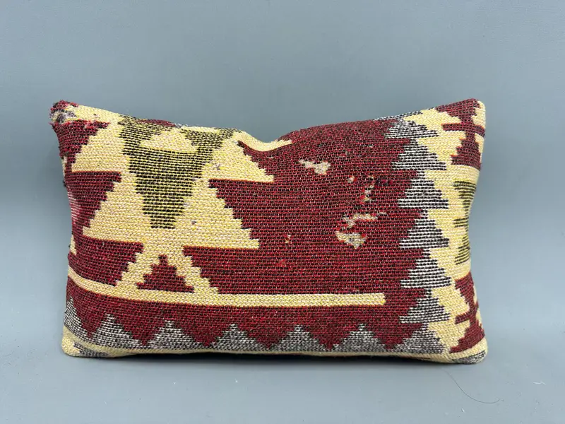 Handmade Kilim Cushion, Cushion Case, Turkish Pillow, Neutral Pillow Cover, 12x20 Beige Cushion Cover, Vintage Kilim Throw Pillow - 4