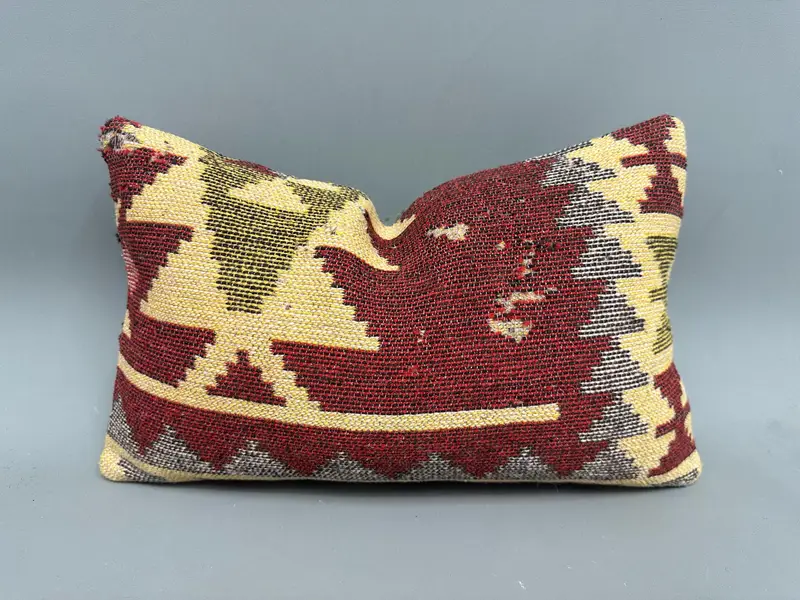 Handmade Kilim Cushion, Cushion Case, Turkish Pillow, Neutral Pillow Cover, 12x20 Beige Cushion Cover, Vintage Kilim Throw Pillow - 1