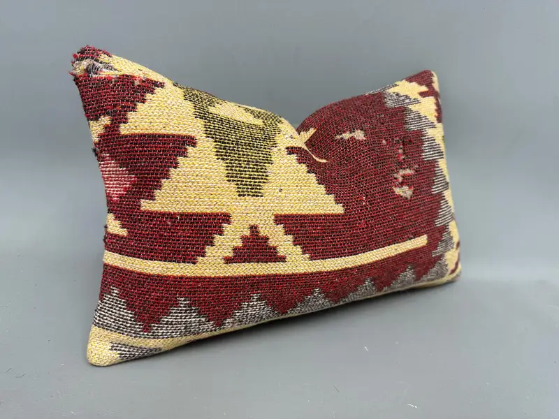 Handmade Kilim Cushion, Cushion Case, Turkish Pillow, Neutral Pillow Cover, 12x20 Beige Cushion Cover, Vintage Kilim Throw Pillow - 2