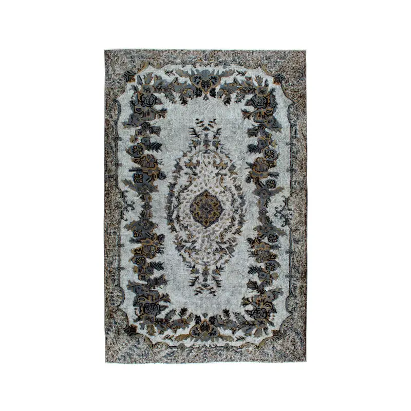 Vintage Turkish Rug, 6x9.1 ft Large Rug, Gray Brown Ombré Wool Rug - 1