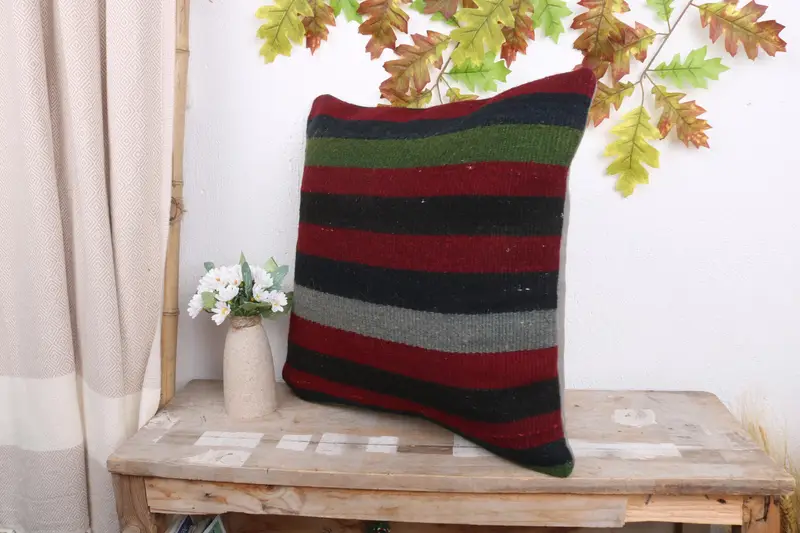 Interior Designer Pillow, Rustic Cushion Case, Handmade Kilim Cushion, 18x18 Red Cushion Case, Kilim Pillow Cover, Pillow Cover - 4