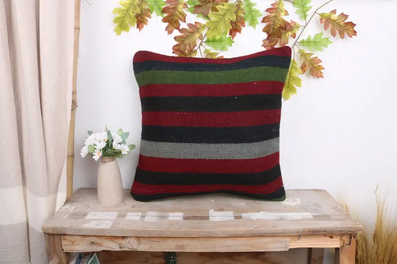 Interior Designer Pillow, Rustic Cushion Case, Handmade Kilim Cushion, 18x18 Red Cushion Case, Kilim Pillow Cover, Pillow Cover - 1