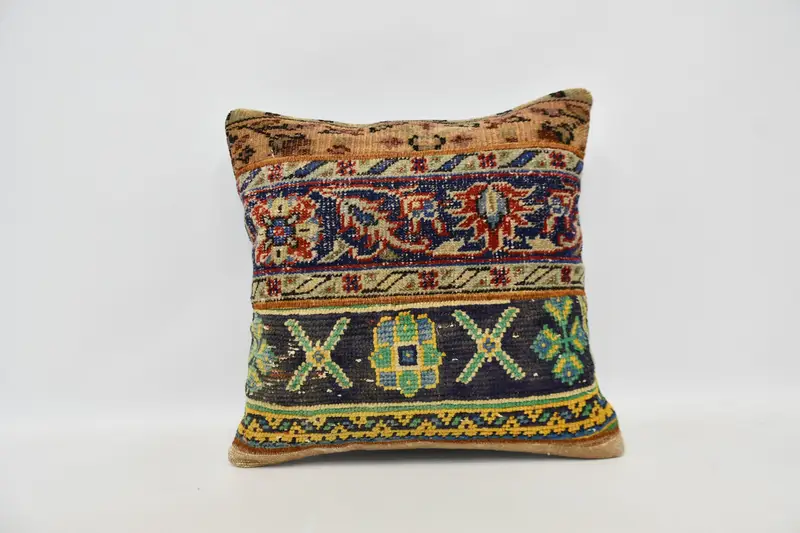 Vintage Kilim Throw Pillow, Vintage Kilim Pillow, Couch Pillow Sham, Cushion Cover, Ethnical Kilim Rug Pillow, 24x24 Blue Cushion Case - 1