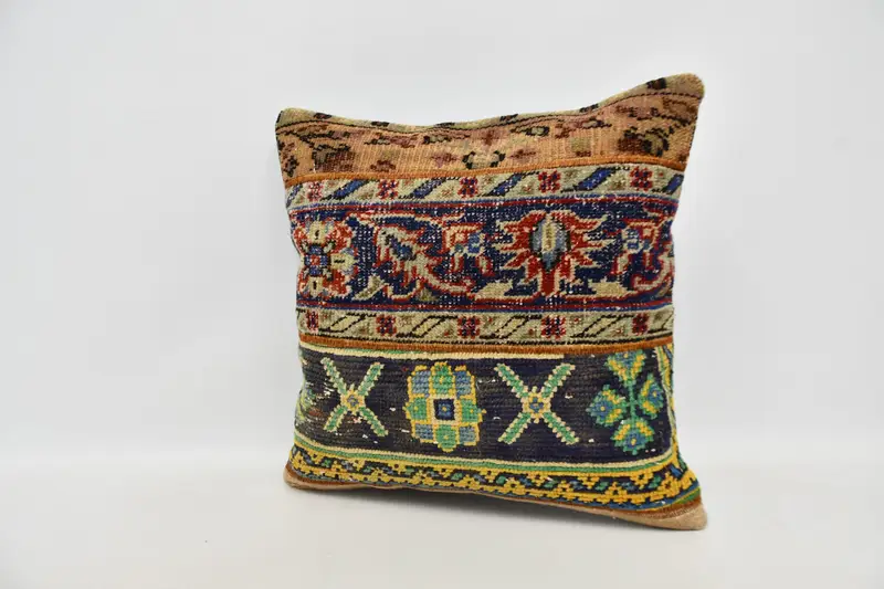 Vintage Kilim Throw Pillow, Vintage Kilim Pillow, Couch Pillow Sham, Cushion Cover, Ethnical Kilim Rug Pillow, 24x24 Blue Cushion Case - 4