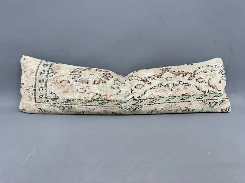 Almohada de tiro Kilim del suroeste beige y marrón, almohada bordada de 12x42