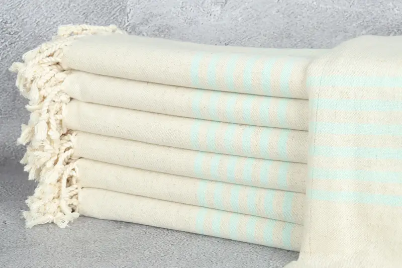 Türk Plaj Havlusu, Nane Çizgili Keten Havlu, 36x67 İnç