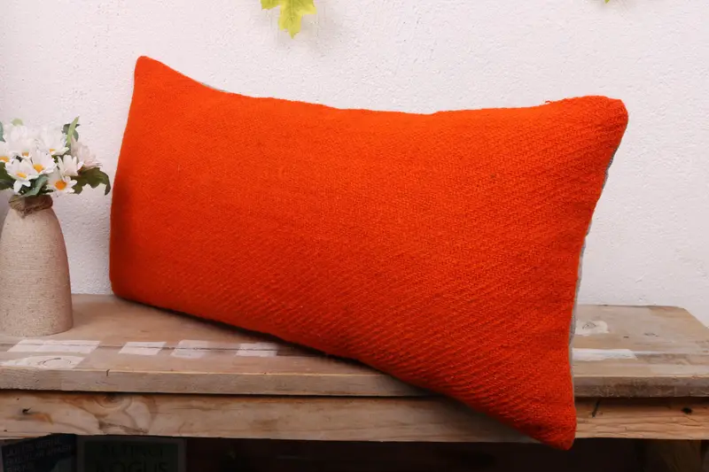 12x24 Orange Pillow Case, Throw Kilim Pillow, Boho Chic Cushion Case, Turkish Pillow, Pillow Cover, Vintage Kilim Throw Pillow, Bench Cushion - 4