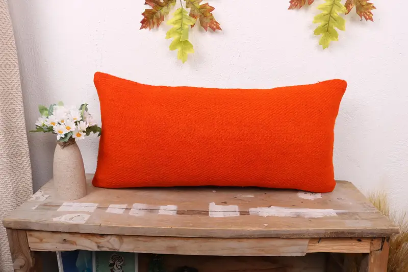 12x24 Orange Pillow Case, Throw Kilim Pillow, Boho Chic Cushion Case, Turkish Pillow, Pillow Cover, Vintage Kilim Throw Pillow, Bench Cushion - 1
