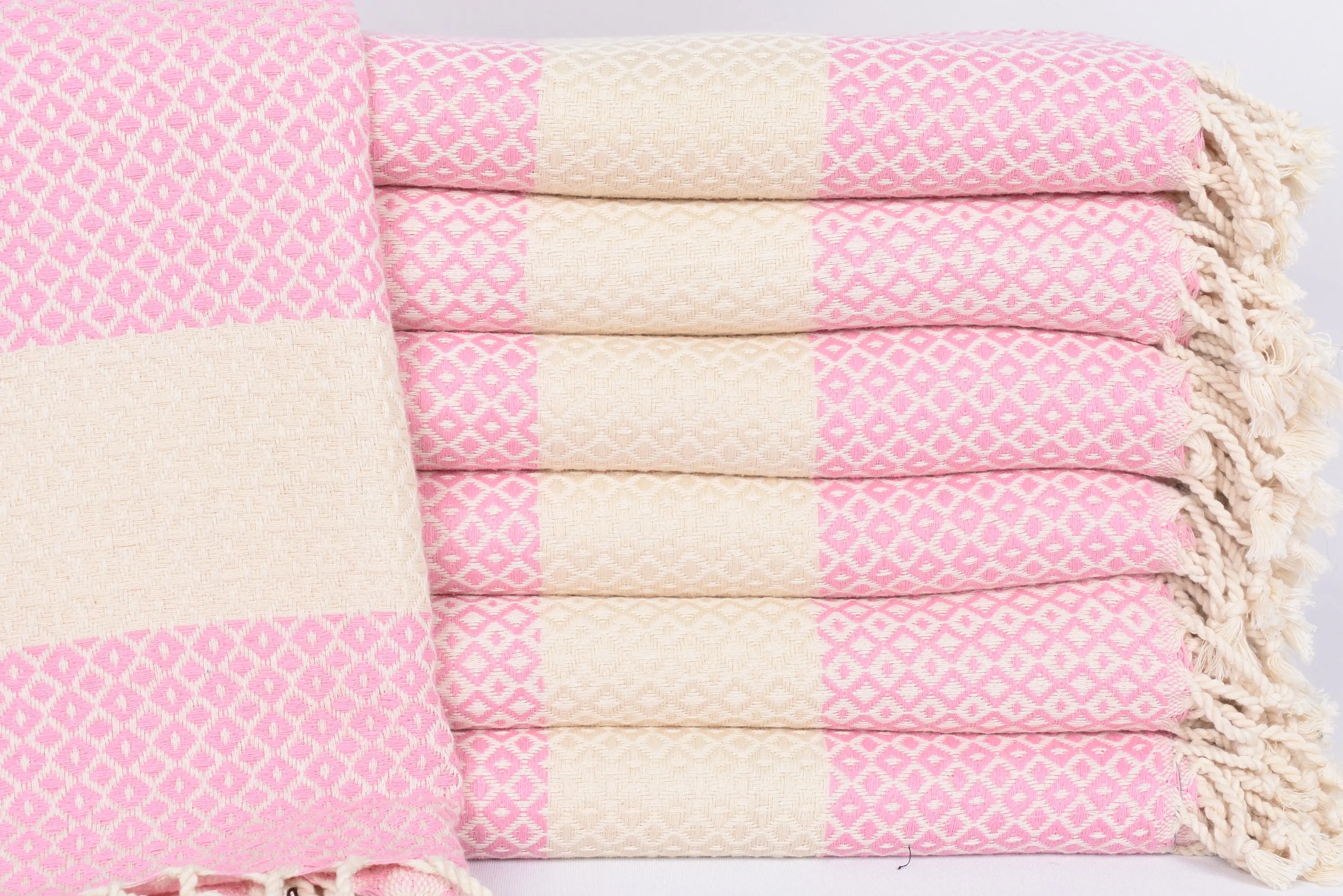 Wedding Personalized Pink Geometric Beach Towel, Organic Cotton, 70x40 Inches - 1