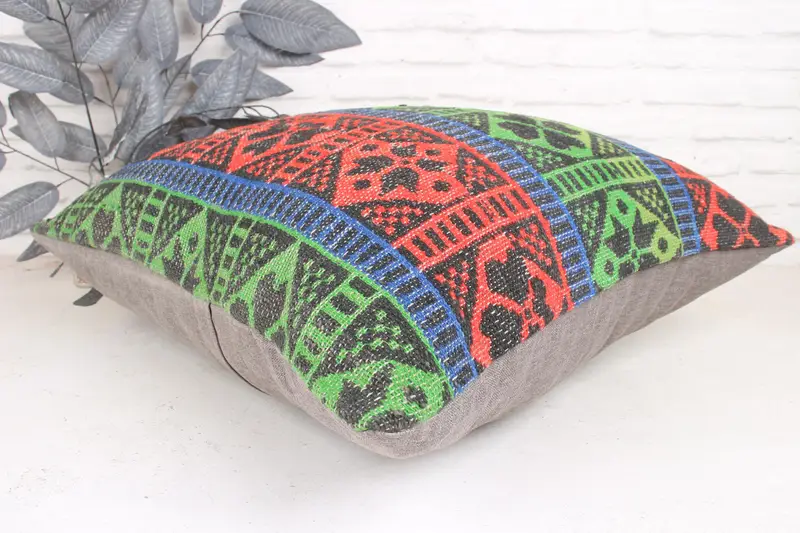 Retro Throw Cushion Case, Kilim Pillow Cover, Cushion Cover, 24x24 Green Pillow Case, Interior Designer Pillow, Throw Kilim Pillow - 6