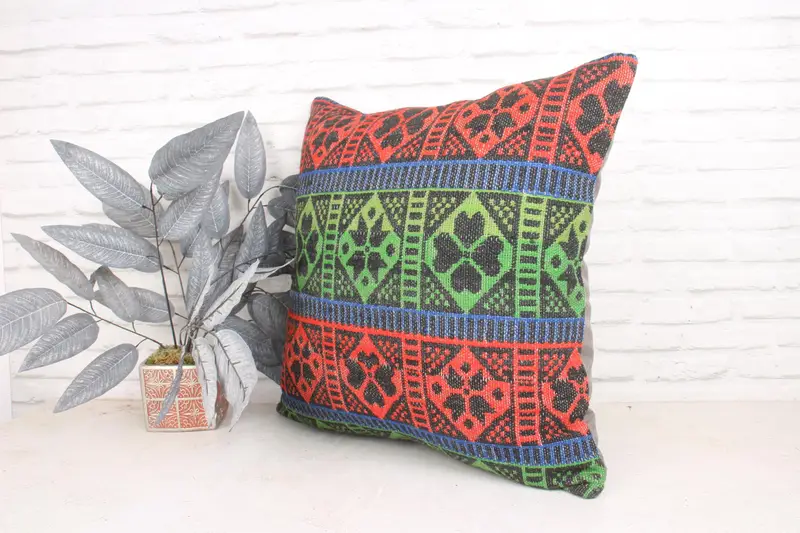 Retro Throw Cushion Case, Kilim Pillow Cover, Cushion Cover, 24x24 Green Pillow Case, Interior Designer Pillow, Throw Kilim Pillow - 4