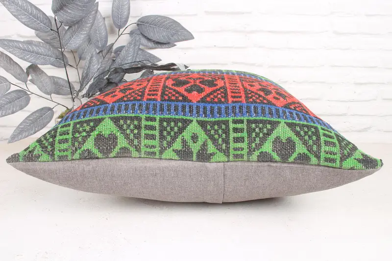 Retro Throw Cushion Case, Kilim Pillow Cover, Cushion Cover, 24x24 Green Pillow Case, Interior Designer Pillow, Throw Kilim Pillow - 5