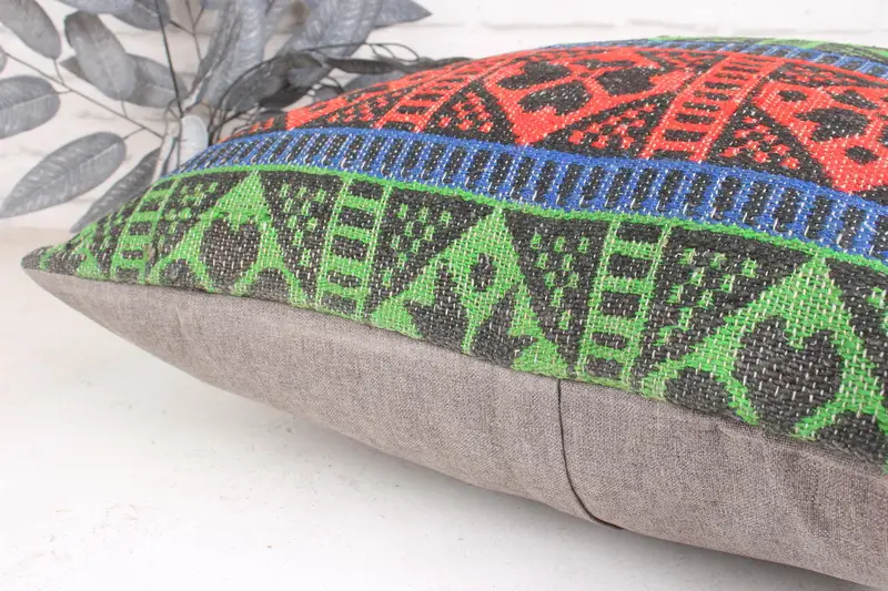 Retro Throw Cushion Case, Kilim Pillow Cover, Cushion Cover, 24x24 Green Pillow Case, Interior Designer Pillow, Throw Kilim Pillow - 7