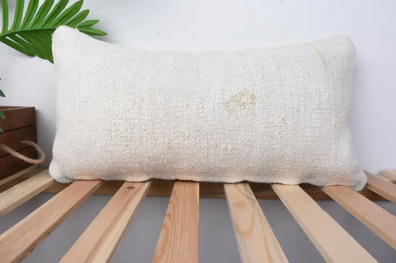 Vintage Kilim Pillow Cushion Case, Throw Kilim Pillow, Pillow for Couch, 12x24 White Pillow Case, Knitted Pillow Sham, Turkish Pillow, Cushion Cover - 1
