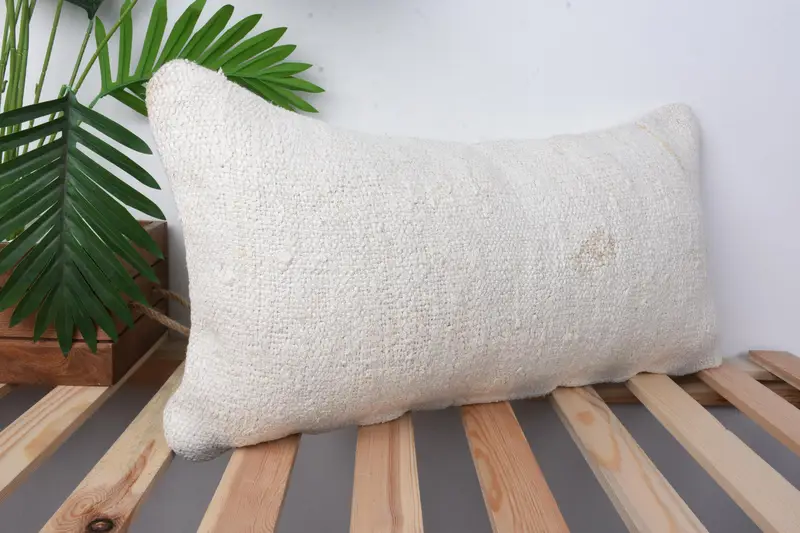 Vintage Kilim Pillow Cushion Case, Throw Kilim Pillow, Pillow for Couch, 12x24 White Pillow Case, Knitted Pillow Sham, Turkish Pillow, Cushion Cover - 5