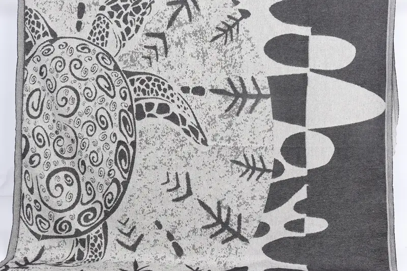 Turtle Design Personalized Turkish Beach Towel, Black & Beige, 40x71 Inches