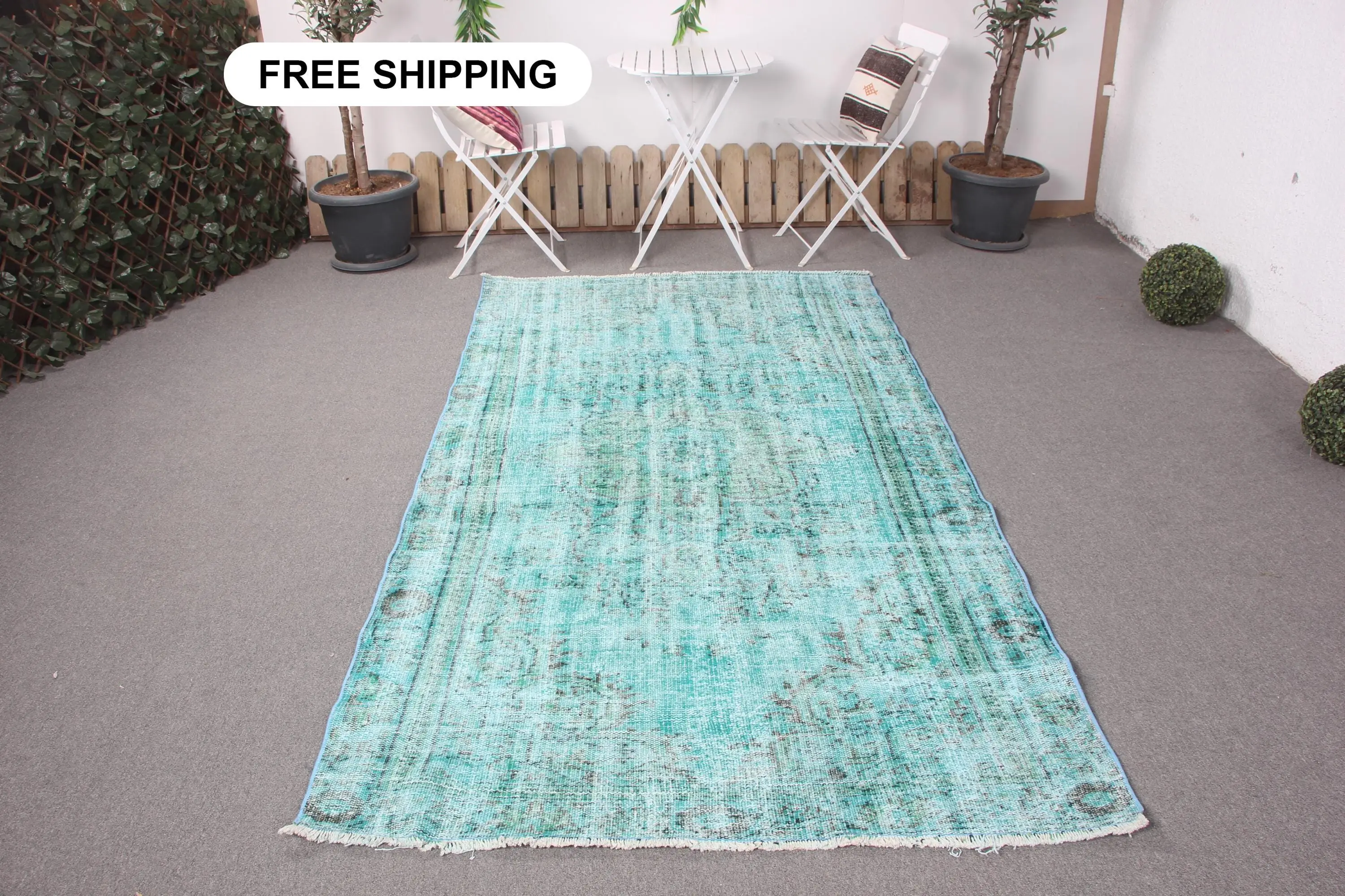 Vintage 4,5x8,4 ft großer Teppich, türkischer Teppich, blauer Polka Dot Teppich - 1