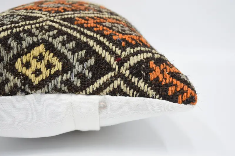 Decorative Bolster Pillow Cover, Turkish Pillow, Gift Pillow, Ikat Pillow Cover, Cushion Cover, Vintage Kilim Throw Pillow, 12x20 Brown Cushion Case - 5