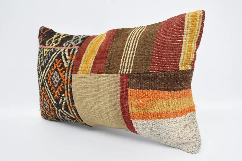 Decorative Bolster Pillow Cover, Turkish Pillow, Gift Pillow, Ikat Pillow Cover, Cushion Cover, Vintage Kilim Throw Pillow, 12x20 Brown Cushion Case - 4