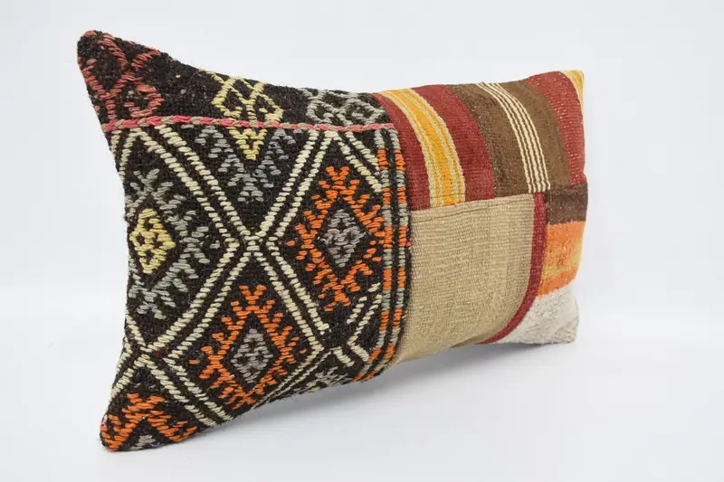 Decorative Bolster Pillow Cover, Turkish Pillow, Gift Pillow, Ikat Pillow Cover, Cushion Cover, Vintage Kilim Throw Pillow, 12x20 Brown Cushion Case - 3