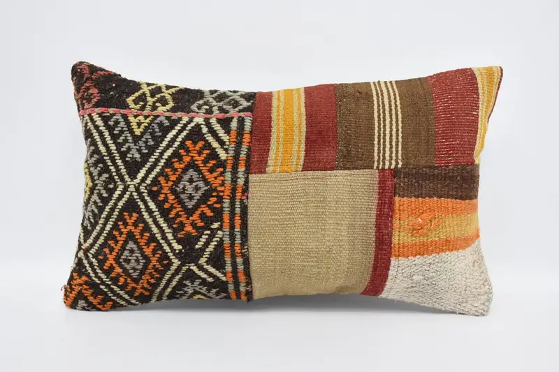 Decorative Bolster Pillow Cover, Turkish Pillow, Gift Pillow, Ikat Pillow Cover, Cushion Cover, Vintage Kilim Throw Pillow, 12x20 Brown Cushion Case - 1