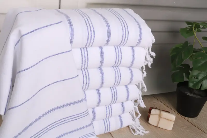 Striped Hand Towel Blue Cotton Dish Towel, 40x24 inches