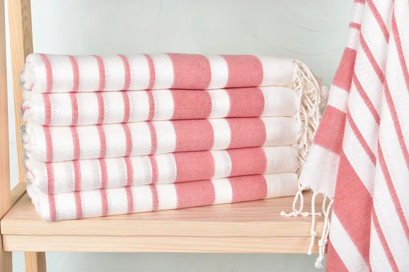 Rustic Wedding Gift Red Striped Towel, Organic Cotton/Linen, 39x73 Inches