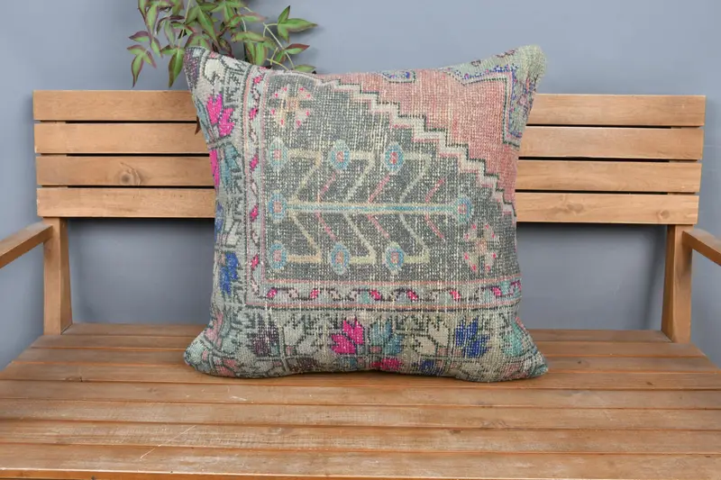 Embroidered Floral Pillow, 24x24 Inches Handmade Throw Pillow - 6
