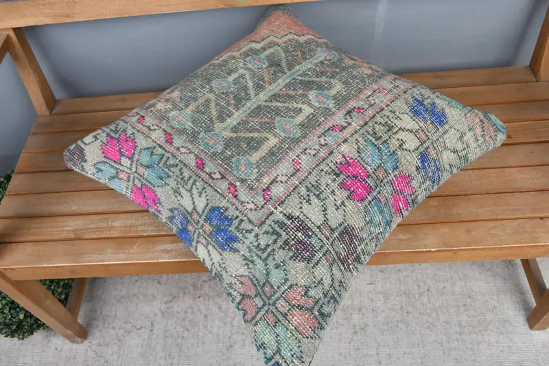 Embroidered Floral Pillow, 24x24 Inches Handmade Throw Pillow - 2