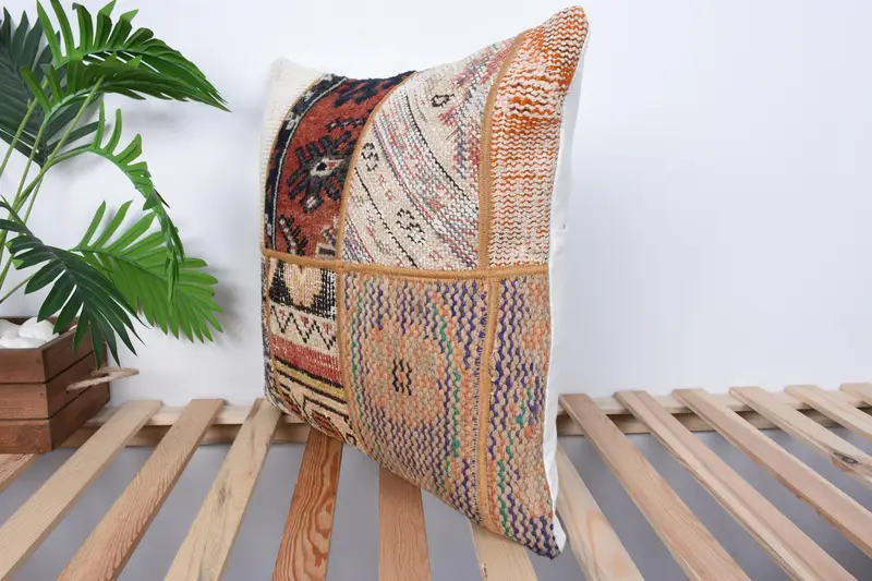 Sustainable Pillow, 20x20 White Pillow Case, Decorative Pillow Sham, Pillow, Vintage Kilim Throw Pillow, Turkish Pillow, Handmade Kilim Cushion - 5