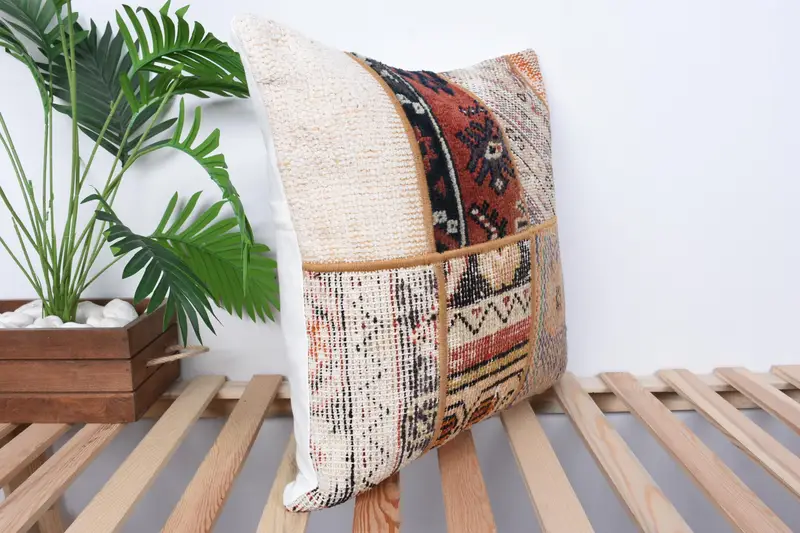 Sustainable Pillow, 20x20 White Pillow Case, Decorative Pillow Sham, Pillow, Vintage Kilim Throw Pillow, Turkish Pillow, Handmade Kilim Cushion - 4