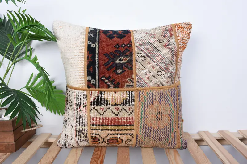 Sustainable Pillow, 20x20 White Pillow Case, Decorative Pillow Sham, Pillow, Vintage Kilim Throw Pillow, Turkish Pillow, Handmade Kilim Cushion - 1