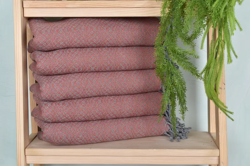 Turkish Bath Towel Geometric Dark Brick Cotton, 40x71 Inches