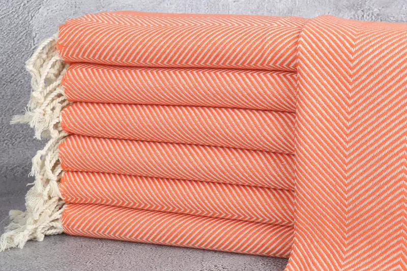 Misafir El Havlusu Turuncu Chevron, Bej, Türk Pamuğu, 20x40 İnç