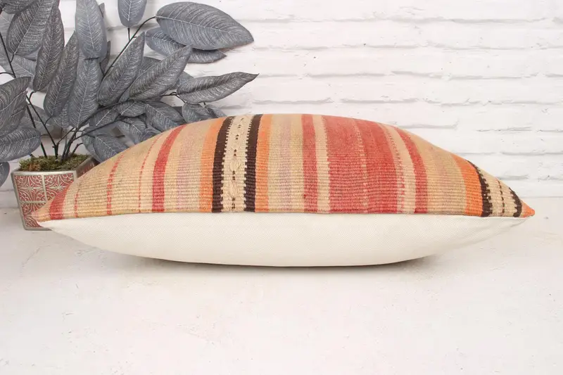 Gift Pillow, Pillow, Nomadic Pillow Sham, Boho Pillow, Vintage Kilim Throw Pillow, Bright Pillow Cover, 16x24 Beige Pillow Case - 5