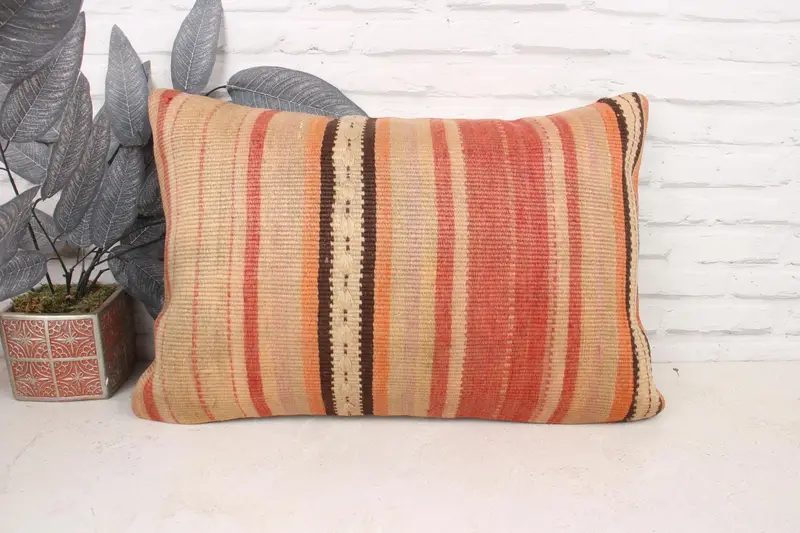 Gift Pillow, Pillow, Nomadic Pillow Sham, Boho Pillow, Vintage Kilim Throw Pillow, Bright Pillow Cover, 16x24 Beige Pillow Case - 1
