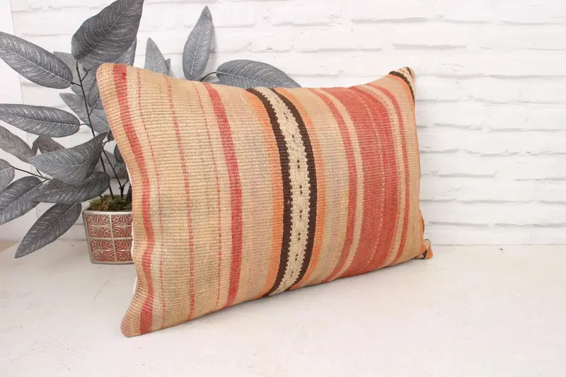 Gift Pillow, Pillow, Nomadic Pillow Sham, Boho Pillow, Vintage Kilim Throw Pillow, Bright Pillow Cover, 16x24 Beige Pillow Case - 3