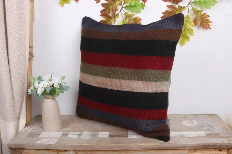 Kilim Pillow, Pillow Sham, Throw Kilim Pillow, Kilim Cushion Sham, Retro Pillow Cover, Anatolian Cushion, 18x18 Brown Pillow - 4