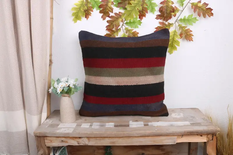Kilim Pillow, Pillow Sham, Throw Kilim Pillow, Kilim Cushion Sham, Retro Pillow Cover, Anatolian Cushion, 18x18 Brown Pillow - 1