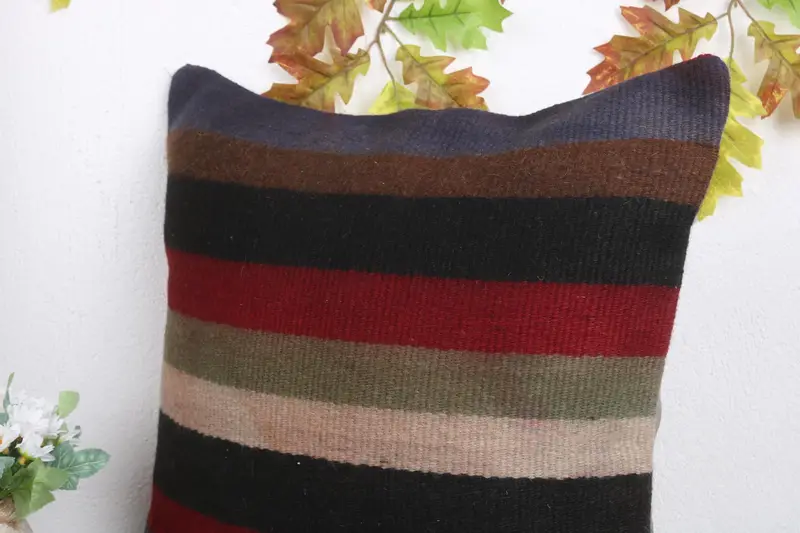 Kilim Pillow, Pillow Sham, Throw Kilim Pillow, Kilim Cushion Sham, Retro Pillow Cover, Anatolian Cushion, 18x18 Brown Pillow - 5