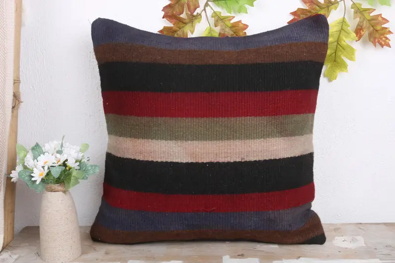 Kilim Pillow, Pillow Sham, Throw Kilim Pillow, Kilim Cushion Sham, Retro Pillow Cover, Anatolian Cushion, 18x18 Brown Pillow - 2