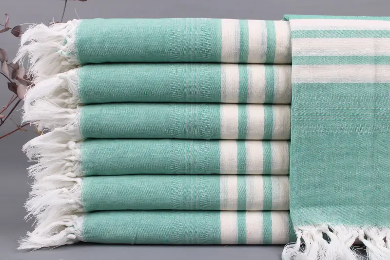 Personalized Turkish Towel, Striped Green Peshtemal, 40x67 Inches