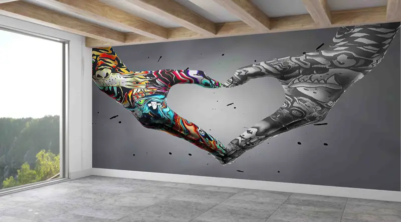 現代的なプリント壁紙: Hand Love Graffiti Banksy Art