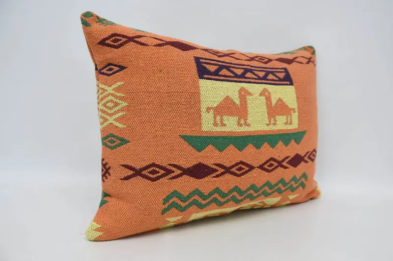 Cushion Cover, Tapestry Cushion Cover, Vintage Pillow, Kilim Pillow, Vintage Kilim Throw Pillow, Garden Pillow, 20x28 Orange Cushion Cover - 3